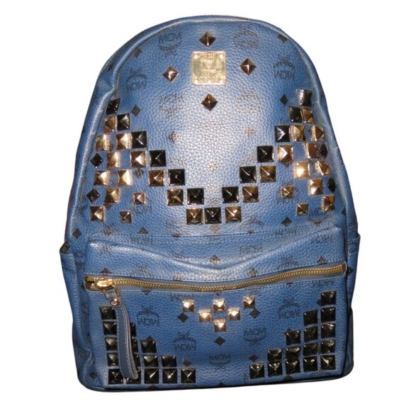 MCM München Visetos Leather Stud Embellished Backpack Laptop Bag - Picture 1 of 15